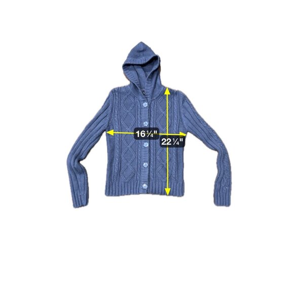Faded Glory Blue Cable Knit Button Up Cardigan With Hood SZ XL - Picture 7 of 8
